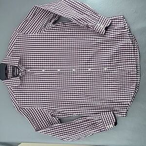 QUIETI Men's Red Black Check Long Sleeve Cotton Button Up Shirt - Size Large